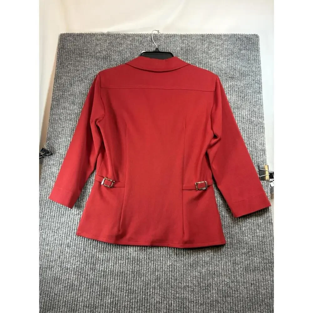 90s Vintage Designer Vertigo Paris Blazer Womens Medium Red Silver Accents Zips - Picture 6 of 15